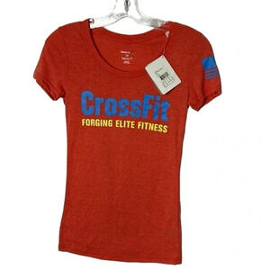REEBOK women  XS,SM CrossFit graphic crew Fef red tee shirt AJ1776.
